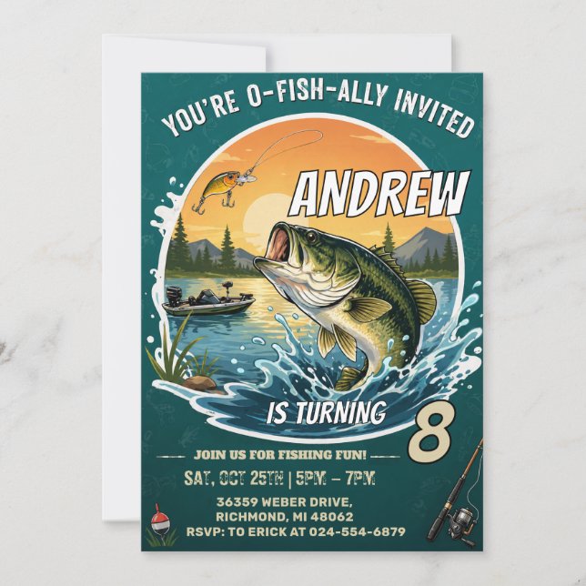 Invitation d'anniversaire de pêche personnalisée (Devant)