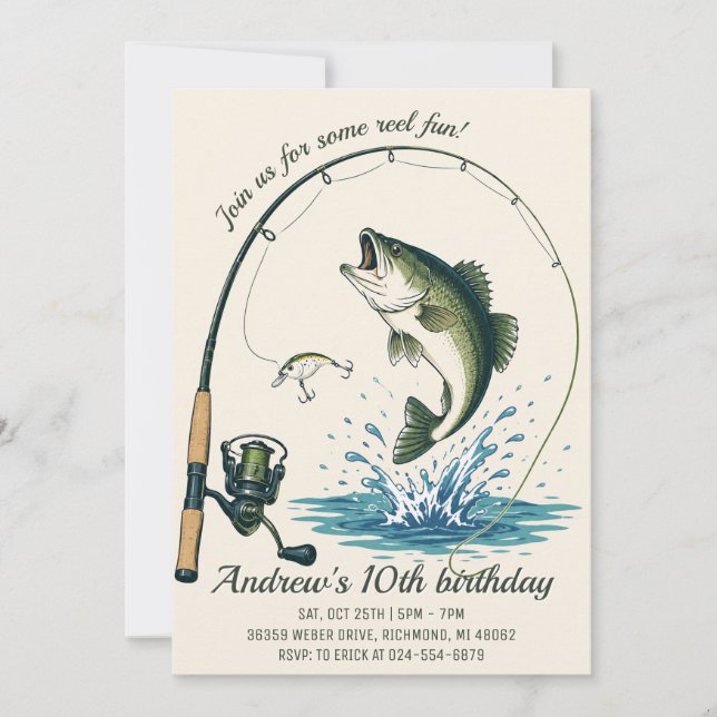 Invitation d'anniversaire de pêche personnalisée (Devant)