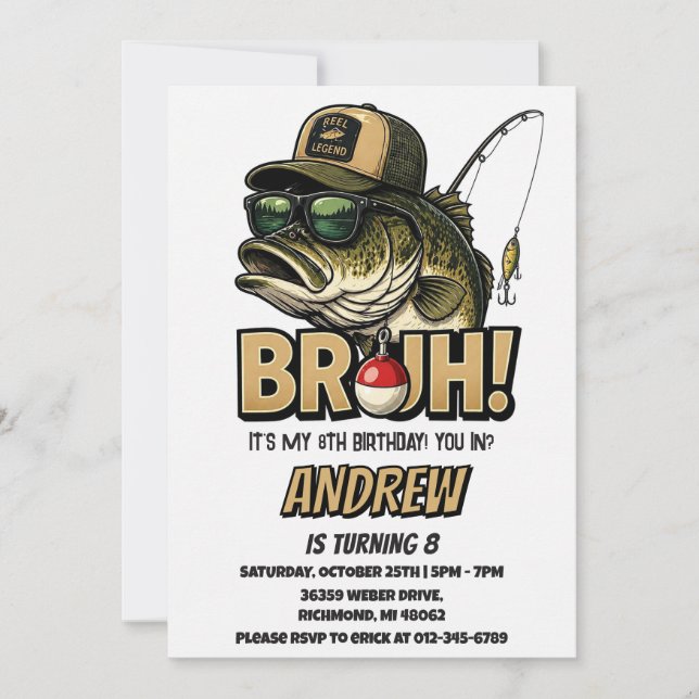 Invitation d'anniversaire de pêche personnalisée B (Devant)