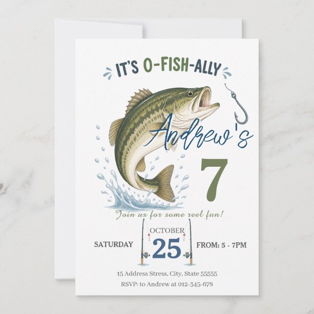 Invitation d'anniversaire de pêche personnalisée O (Devant)