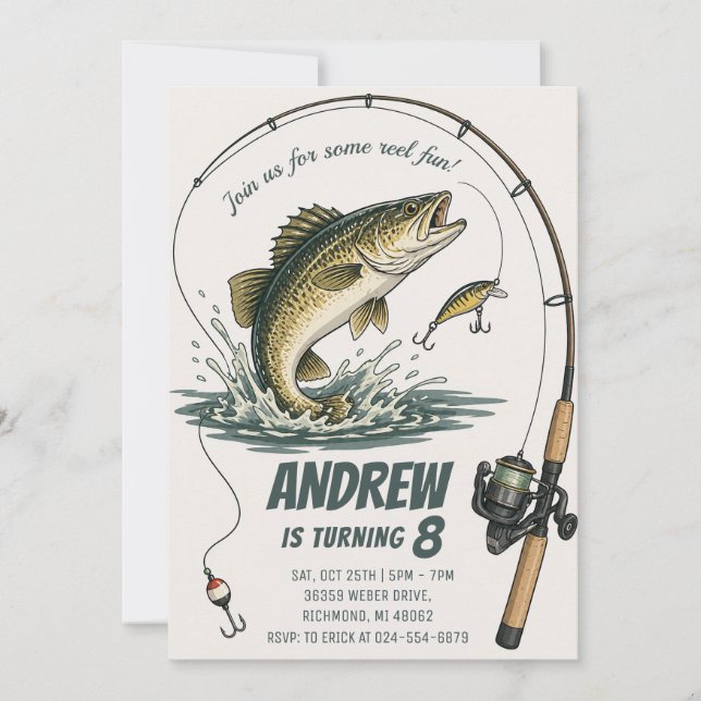 Invitation d'anniversaire de pêche personnalisée p (Devant)