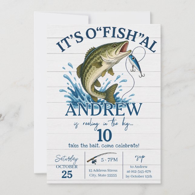 Invitation d'anniversaire de pêche personnelle O-F (Devant)