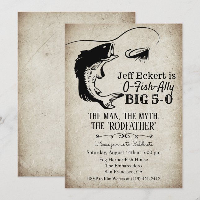 Invitation d'anniversaire de pêche - TOUS ÂGES (Devant / Derrière)