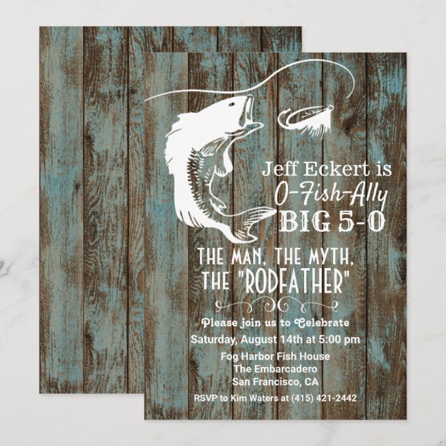 Invitation d'anniversaire de pêche - TOUS ÂGES (Devant / Derrière)