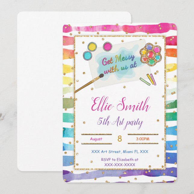 Invitation d'anniversaire de peinture  (Devant / Derrière)