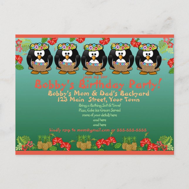 Invitation d'anniversaire de Penguin (Devant)