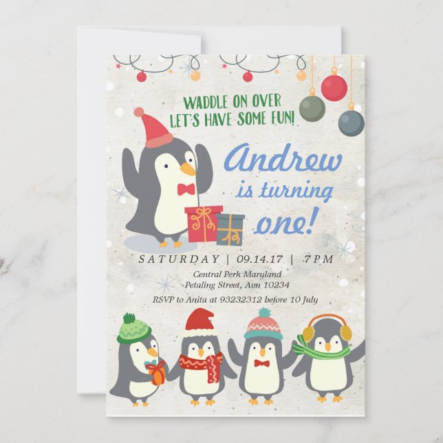 Invitation d'anniversaire de Penguin d'hiver (Devant)