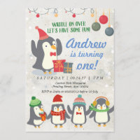 Invitation d'anniversaire de Penguin d'hiver
