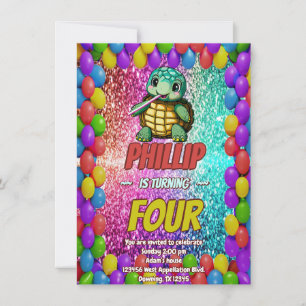 Invitation d'anniversaire de personnage de tortue