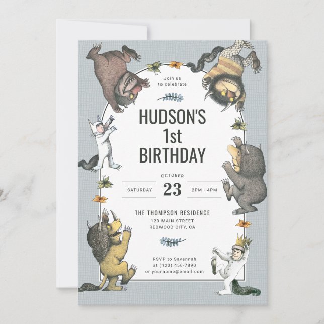 Invitation d'anniversaire de personnage Là où les  (Devant)