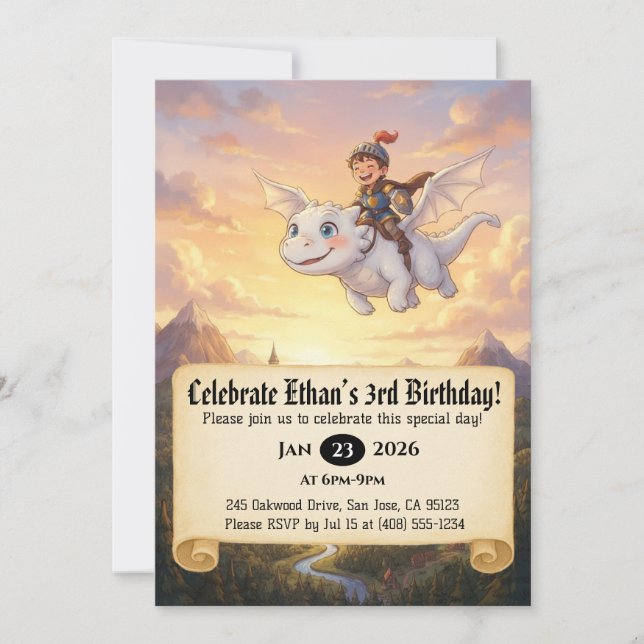 Invitation d'anniversaire de Petit Chevalier monta (Devant)