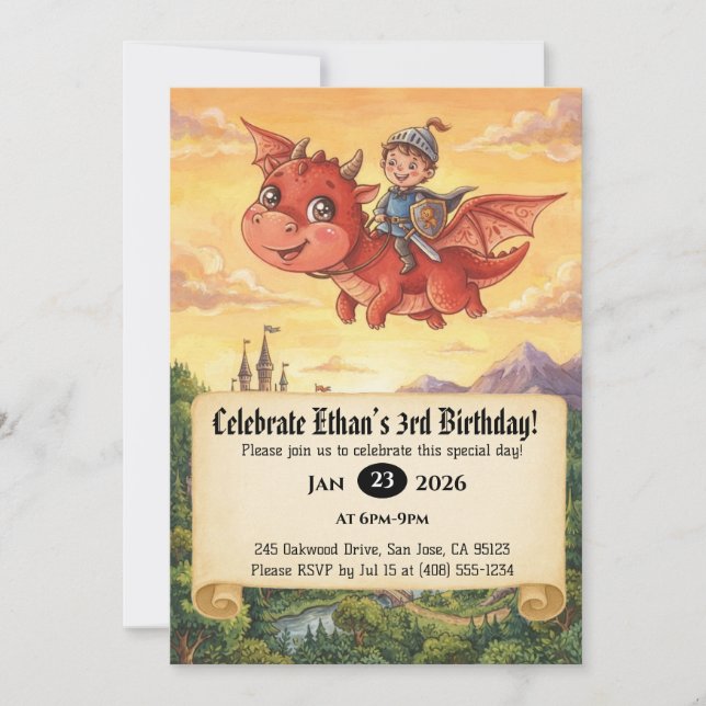 Invitation d'anniversaire de Petit Chevalier monta (Devant)