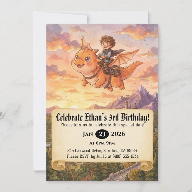 Invitation d'anniversaire de Petit Chevalier monta (Devant)
