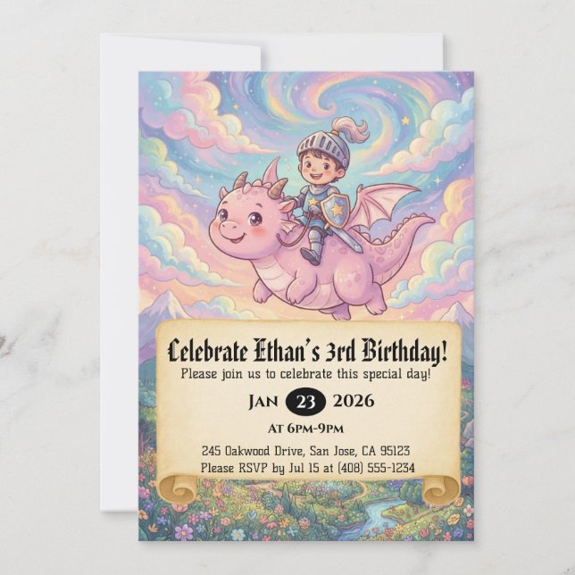 Invitation d'anniversaire de Petit Chevalier monta (Devant)
