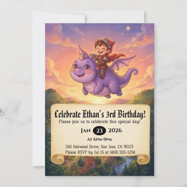 Invitation d'anniversaire de Petit Chevalier monta (Devant)