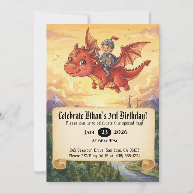 Invitation d'anniversaire de Petit Chevalier monta (Devant)