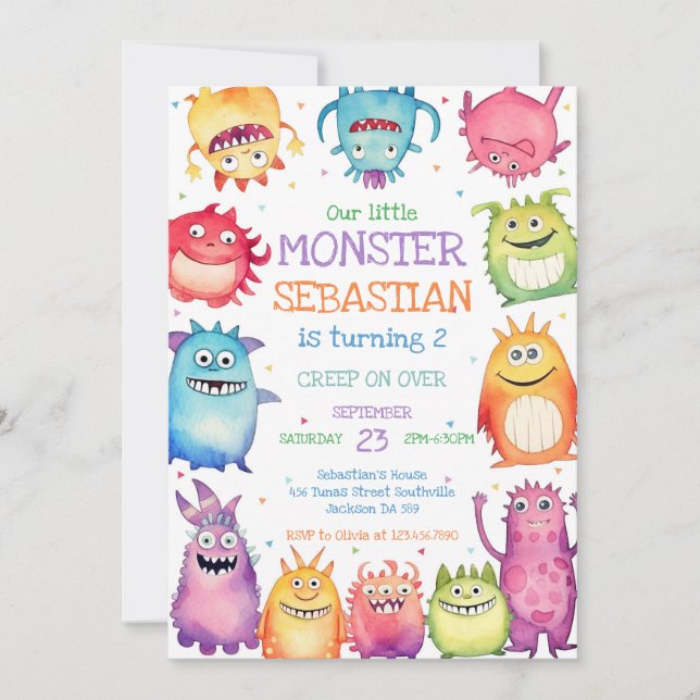 Invitation d'anniversaire de petit monstre (Devant)