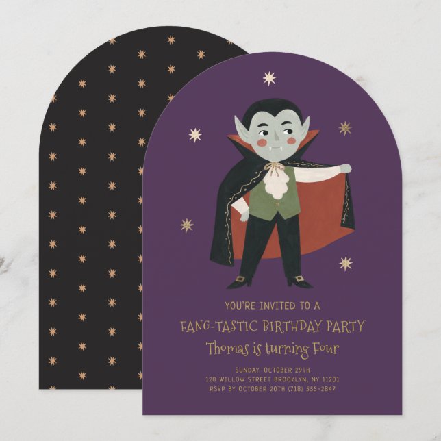 Invitation d'anniversaire de petit vampire fantast (Devant / Derrière)
