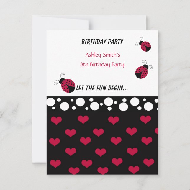 Invitation d'anniversaire de petite coccinelle (Devant)