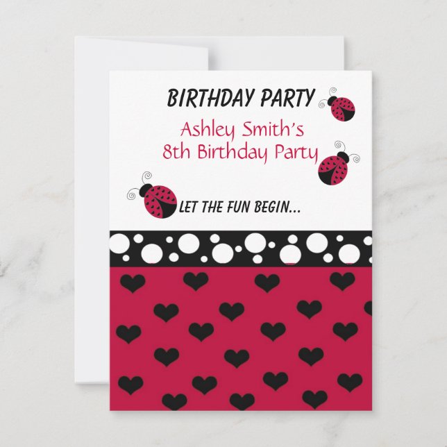 Invitation d'anniversaire de petite coccinelle (Devant)