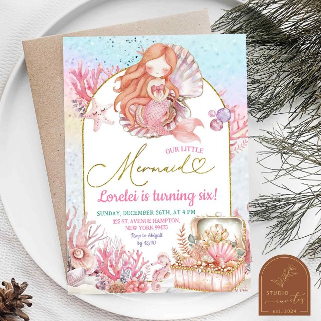 Invitation d'anniversaire de petite fille à la sir (Créateur téléchargé)