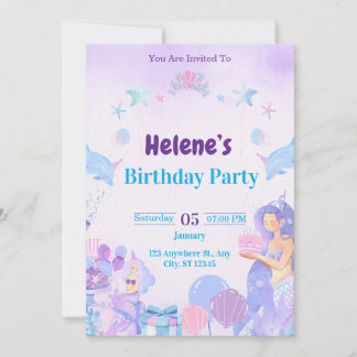 Invitation d'anniversaire de petite fille sirène m