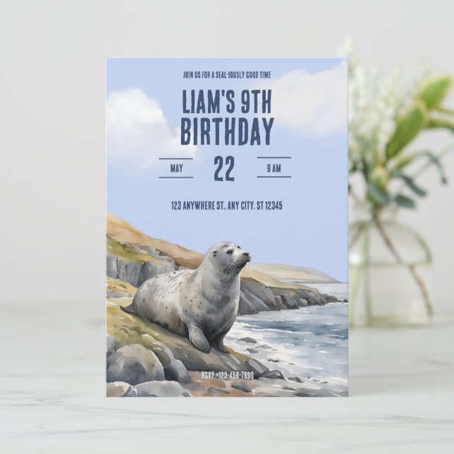 Invitation d'anniversaire de Phoque Gris (Debout devant)