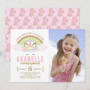 Invitation d'anniversaire de photo de licorne de