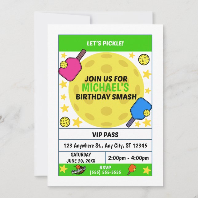 Invitation d'anniversaire de Pickleball (Devant)