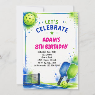 Invitation d'anniversaire de Pickleball Aquarelle