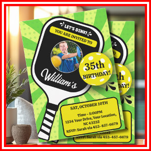 Invitation d'anniversaire de Pickleball RETRO Vert