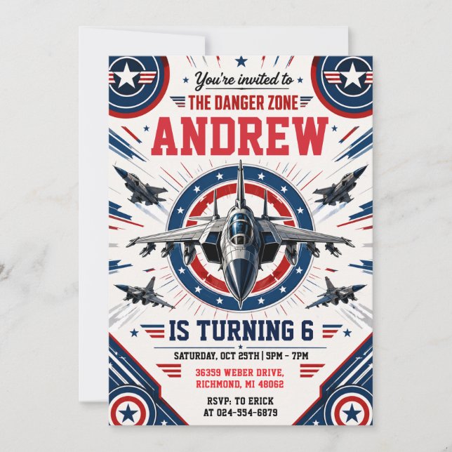Invitation d'anniversaire de pilote de chasse pers (Devant)