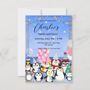 Invitation d'anniversaire de pingouin pour enfant