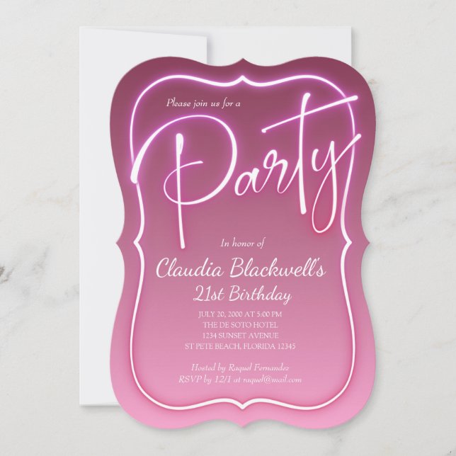 Invitation d'anniversaire de Pink Neon (Devant)