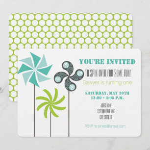 Invitation d'anniversaire de Pinwheel moderne - Ve