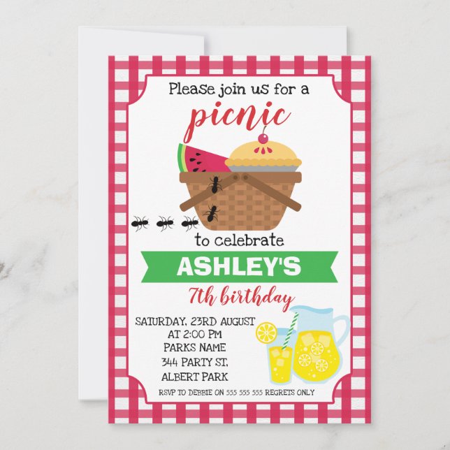 Invitation d'anniversaire de pique-nique de plaid (Devant)