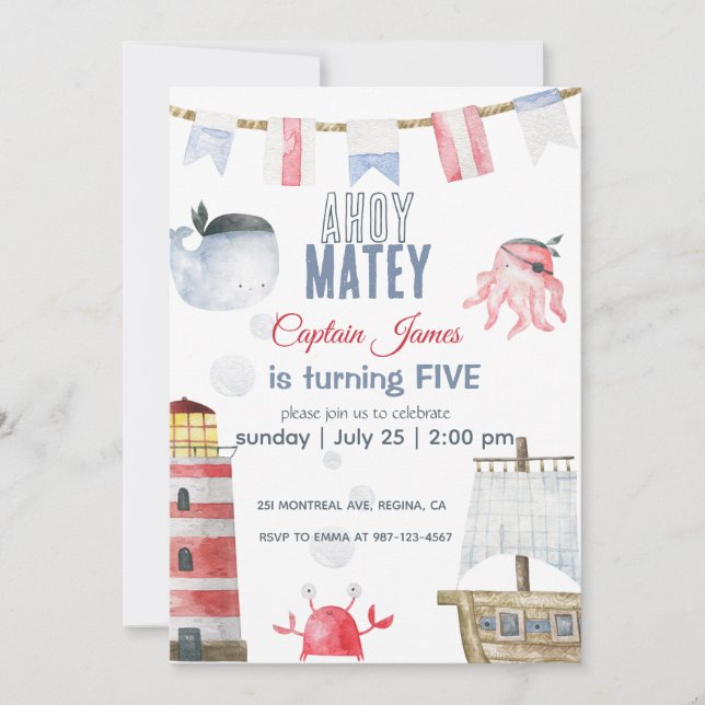 invitation d'anniversaire de pirate (Devant)