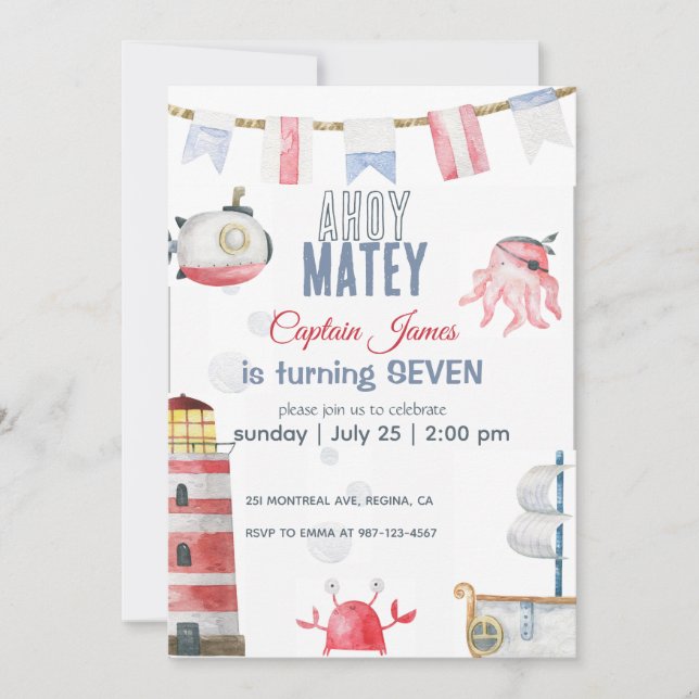 invitation d'anniversaire de pirate (Devant)