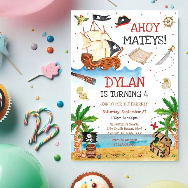 Invitation d'anniversaire de pirate pour enfants A (Créateur téléchargé)