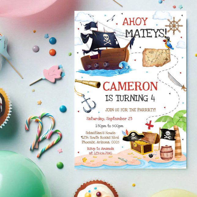 Invitation d'anniversaire de pirate pour garçons A (Créateur téléchargé)