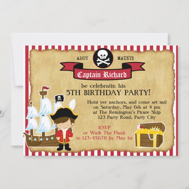 Invitation d'anniversaire de pirates (avec navire  (Devant)