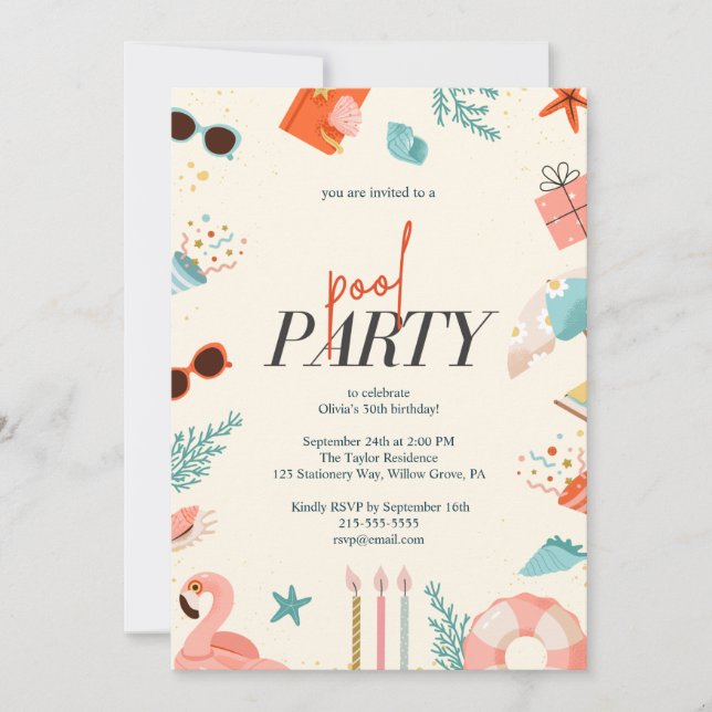 Invitation d'anniversaire de piscine aquatique col (Devant)