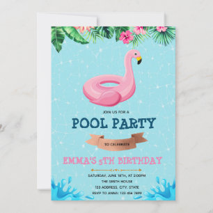 Invitation d'anniversaire de piscine flamant rose