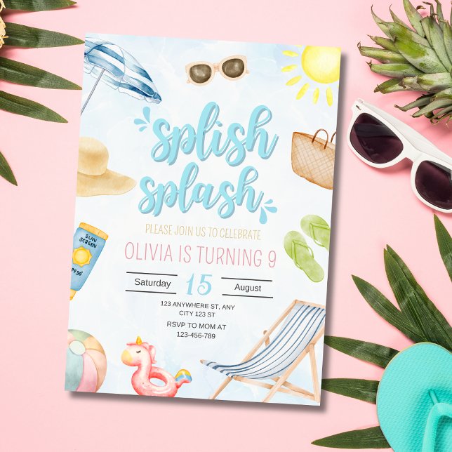 Invitation d'anniversaire de piscine, nage d'anniv (Créateur téléchargé)