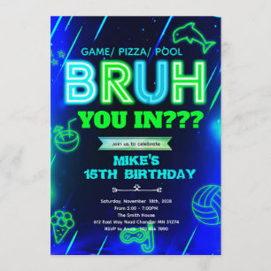 Invitation d'anniversaire de piscine néon Bruh