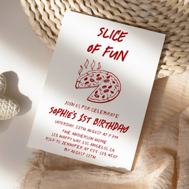 Invitation d'anniversaire de pizza tranche de fun  (Créateur téléchargé)
