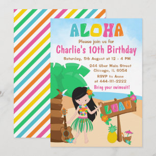 Invitation d'anniversaire de plage Aloha Luau Chev
