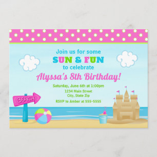Invitation d'anniversaire de plage Fille de fête d