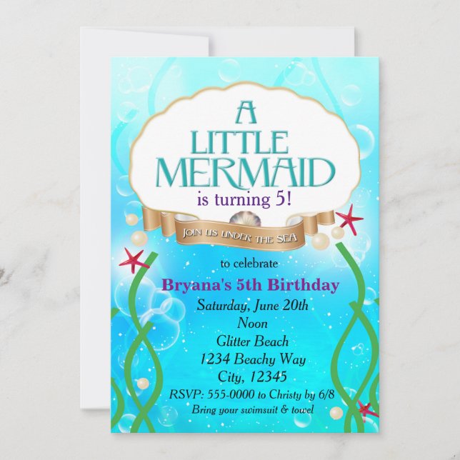 Invitation d'anniversaire de plage sous-marine de  (Devant)