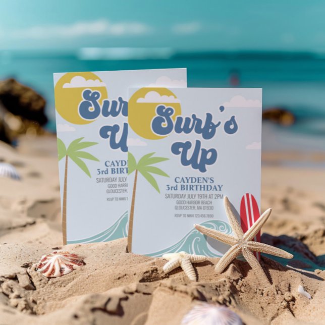 Invitation d'anniversaire de plage Surfs Up (Créateur téléchargé)